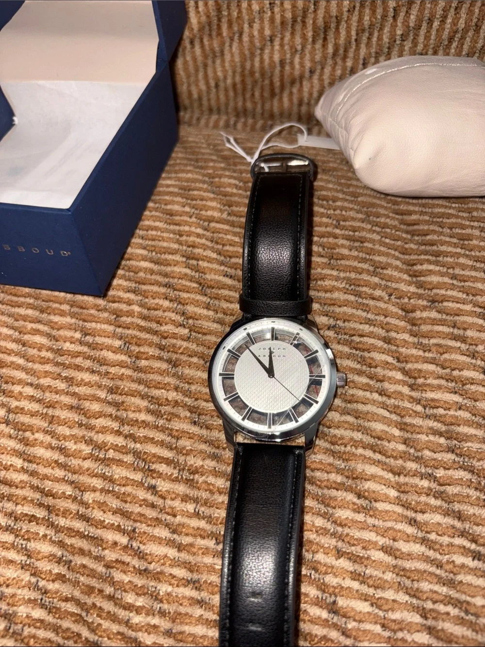 Joseph Abboud Silver Dial Watch with Black Leather Band